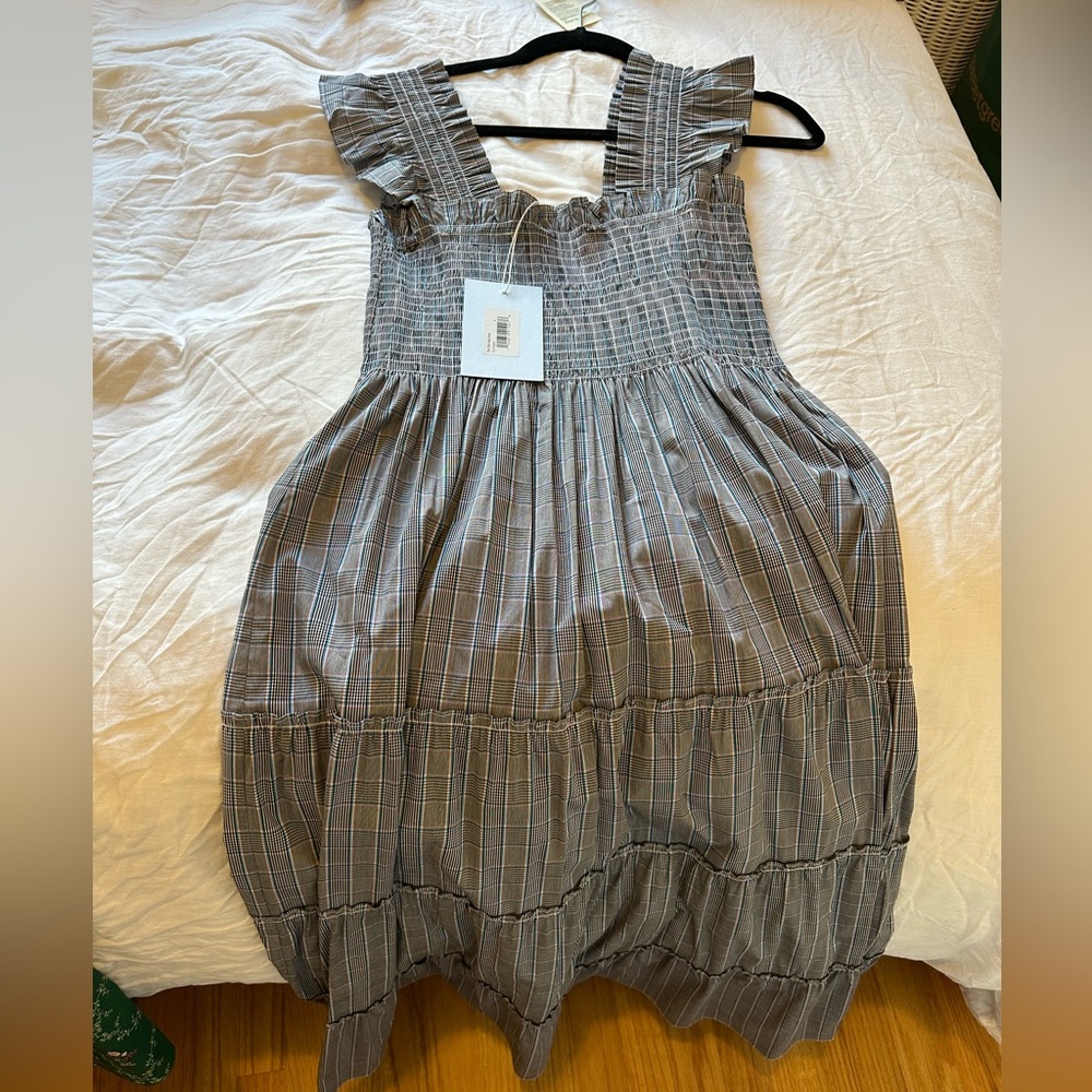 Hill House Ellie Grey Plaid Ellie Midi Dress NWT